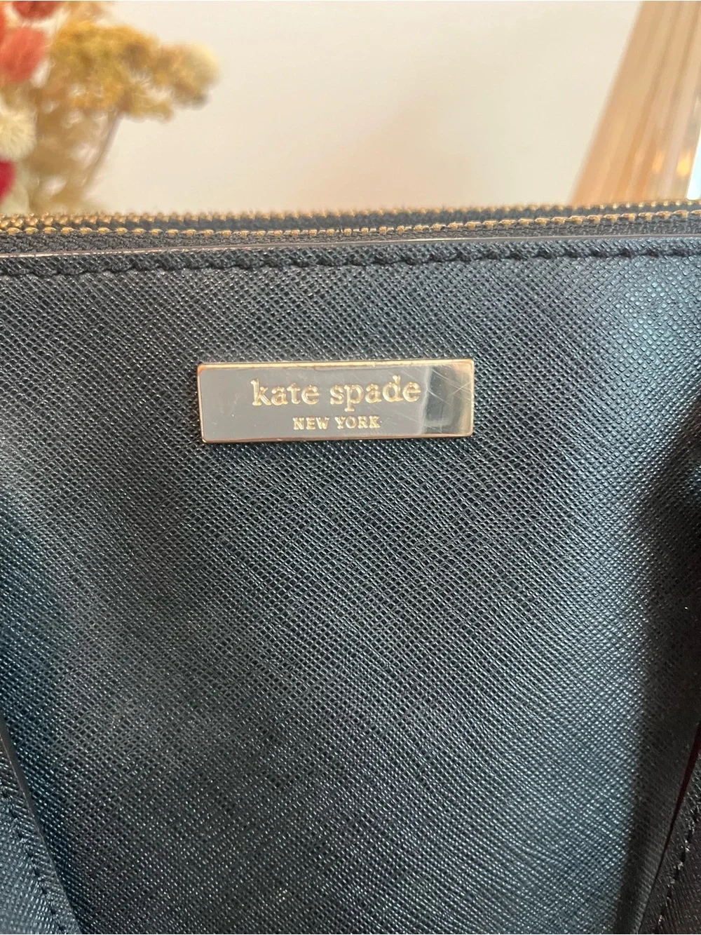 kate spade Black Structured Saffiano Satchel with Gold Hardware